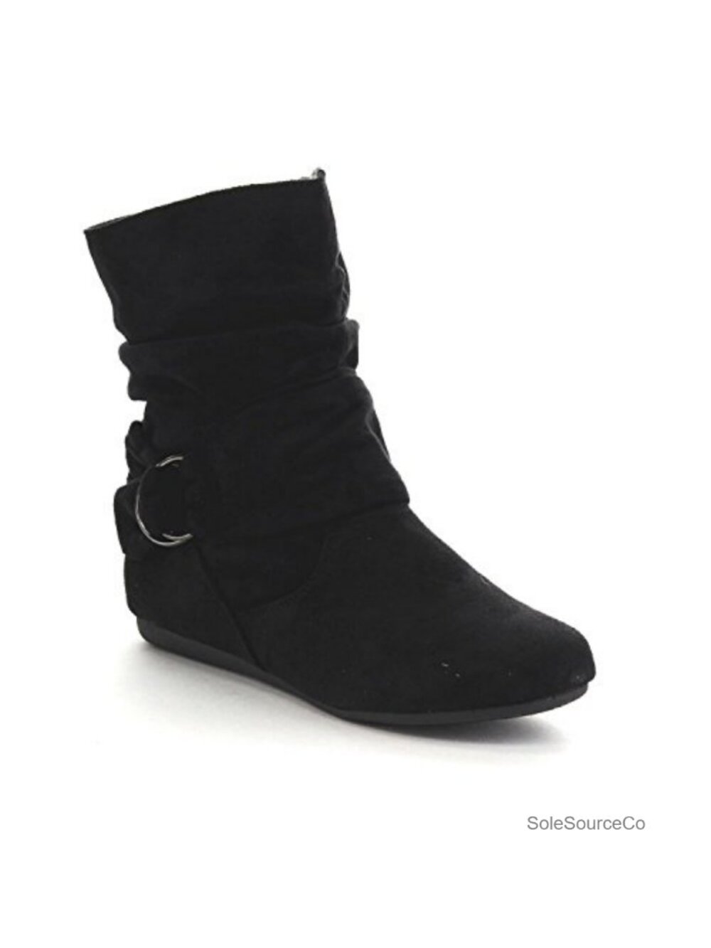 Mid Calf Suede Slouch Boots Side Zipper Flat Heel Ankle Boots Women's 5.5